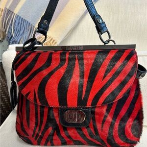 Badgley Mischka Zebra Print Shoulder Bag in Red and Black